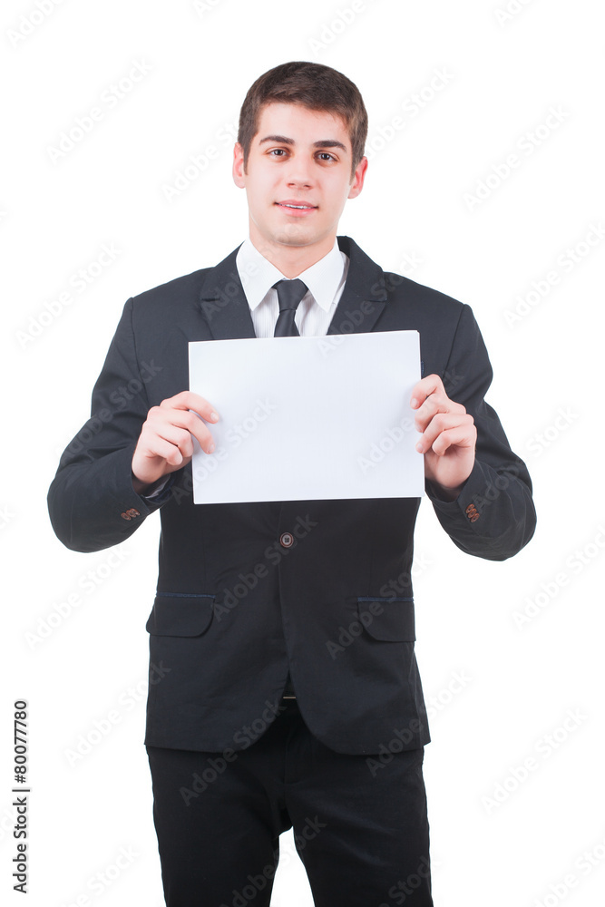 Handsome businessman with blank paper Handsome businessman with blank paper