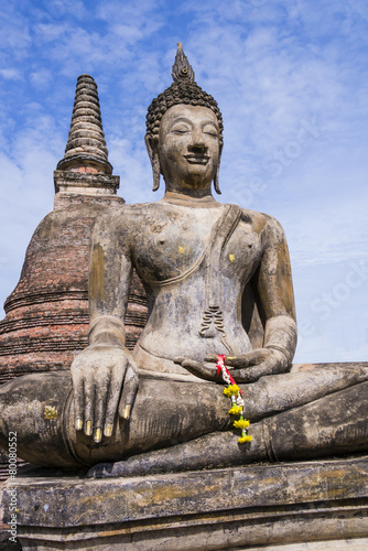 Stupa and Buddha Statue in Wat Mahathat Temple Thailand