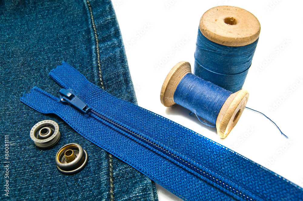 denim with zipper and metal buttons