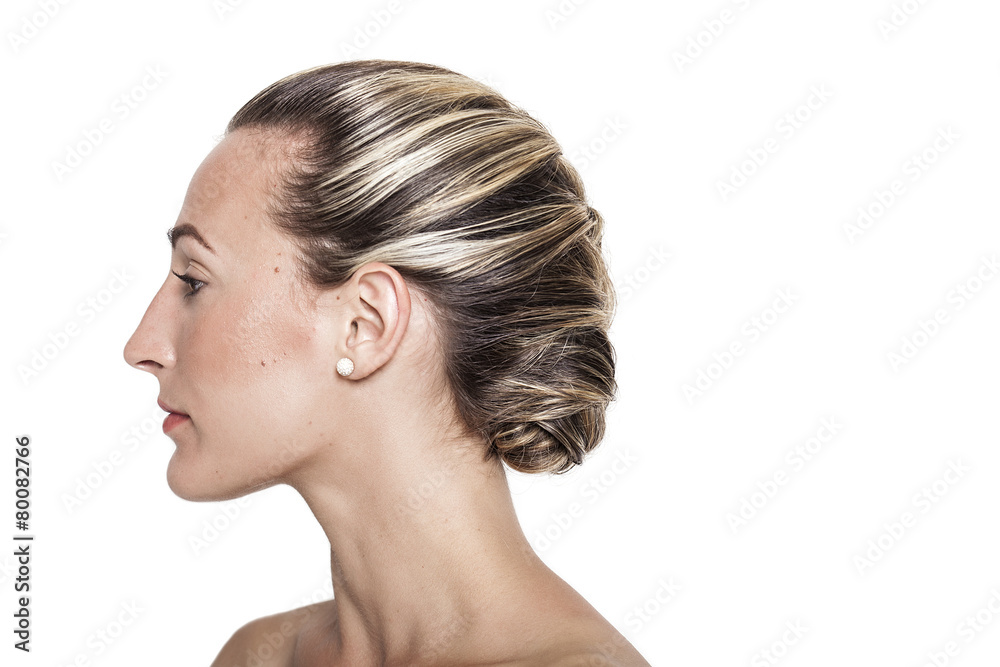 Pretty girl with braided hairstyle profile portrait Pretty girl with braided hairstyle profile portrait