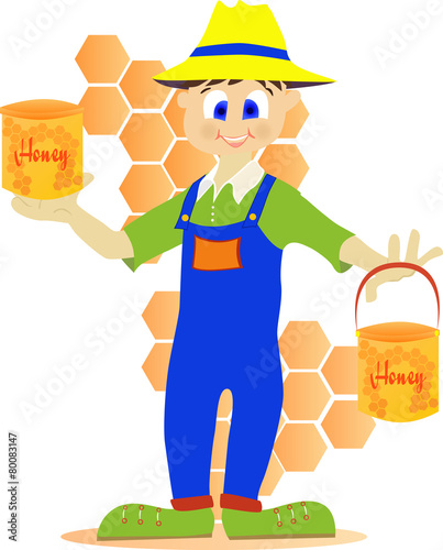 Beekeeper showing honey pot