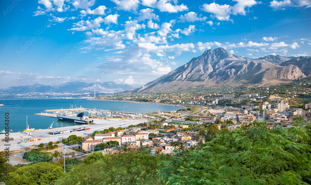 Panoramic view on harbor of Termini Imerese, Sicily, Italy.