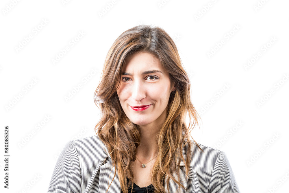 Young woman boldly looking straight to camera Young woman boldly looking straight to camera