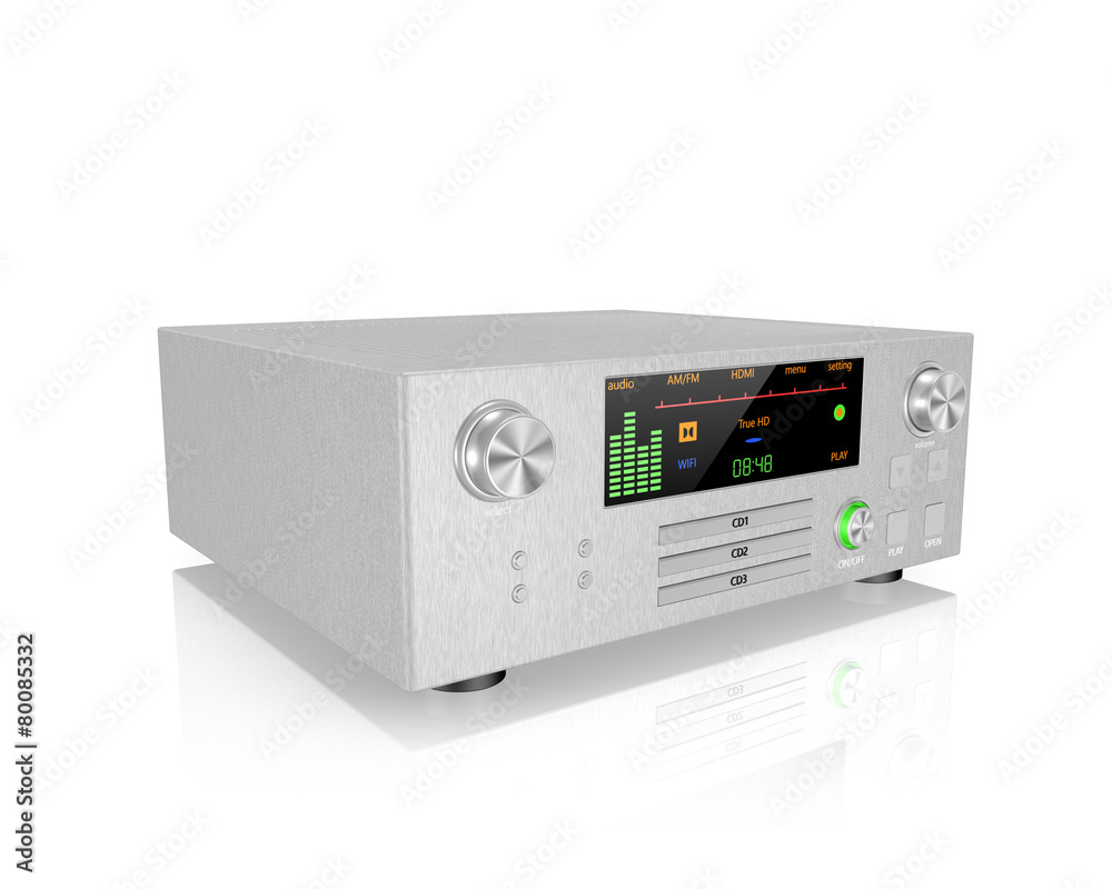Obraz premium silver stereo hi-fi receiver ,on white background