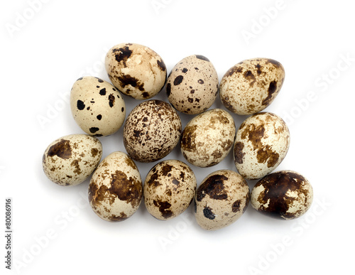 Quail eggs isolated on white background.