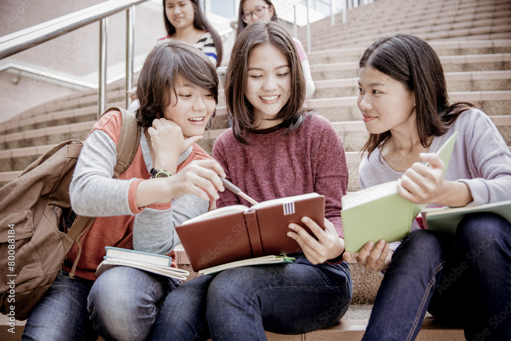 group of happy teen high school students outdoors group of happy teen high school students outdoors