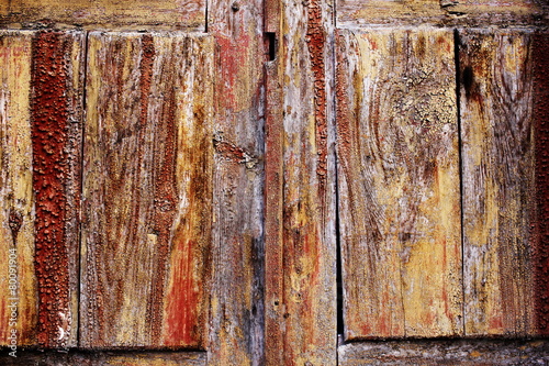 natural old wooden background with cracked paint aged by time