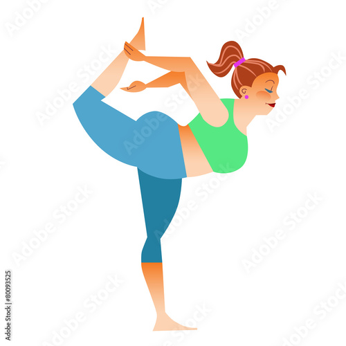 Normal a little fat woman doing yoga