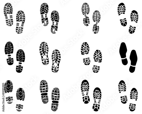 Various black prints of shoes, vector