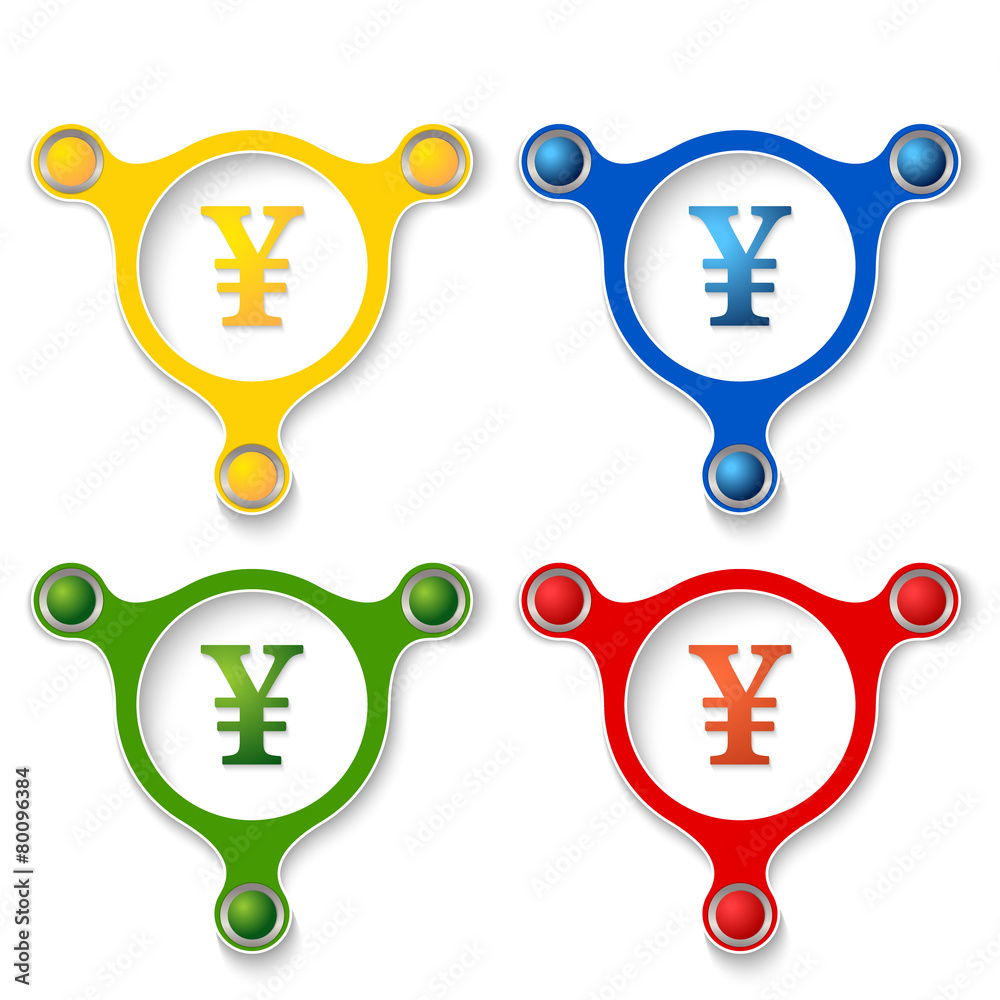 Obraz premium four abstract vector objects and a colored yen symbol