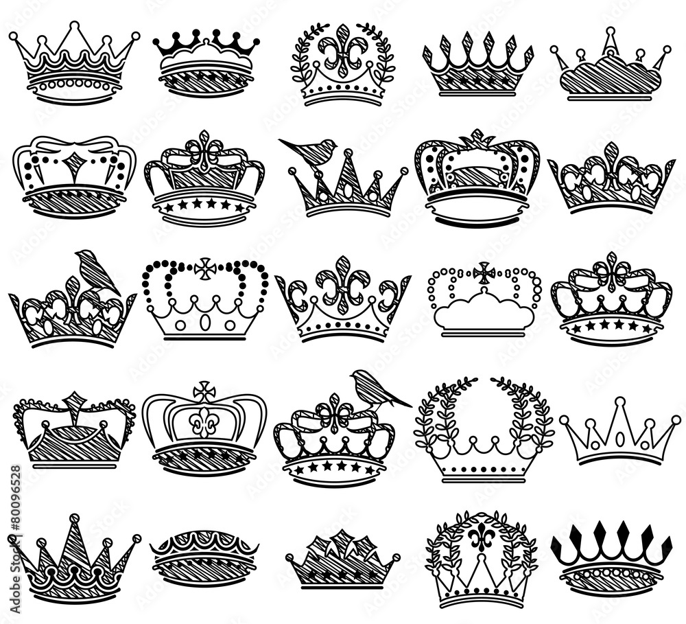 Vector Collection of Doodle Vintage Style Crown Silhouettes