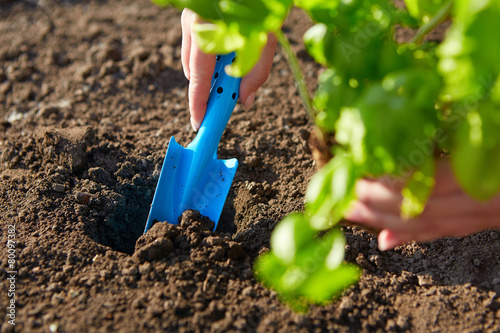 Woman with garden shovel