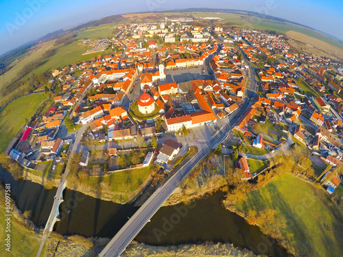 Aerial view to medieval Dobrany town in Czech Republic, Europe.