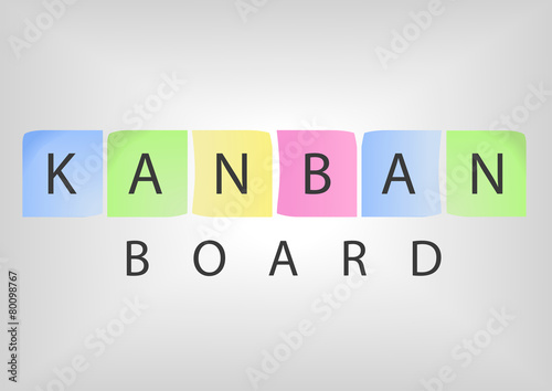 Kanban board title with colorful post-it notes