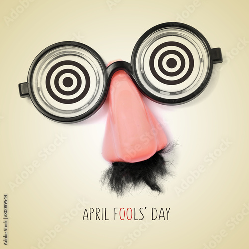 fake eyeglasses and text april fools day, with a retro effect
