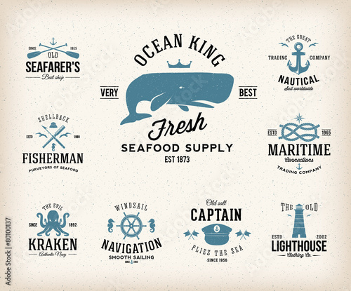 Vintage Nautical Labels or Design Elements With Retro Textures