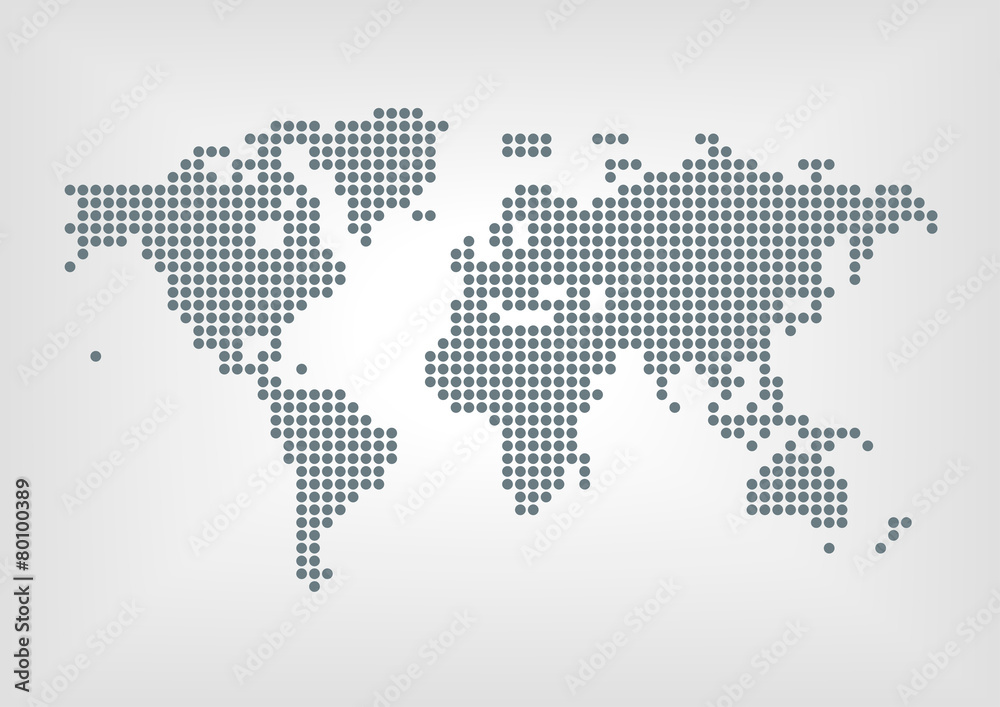 Vector illustration of dotted world map with all continent