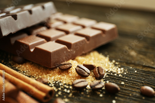 Set of chocolate with nuts, closeup