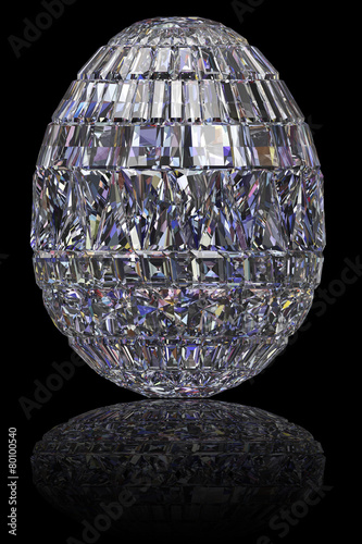 Easter egg composed of gemstones on glossy black background
