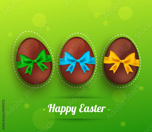 Vector easter chocolate egg with ribbon on green background