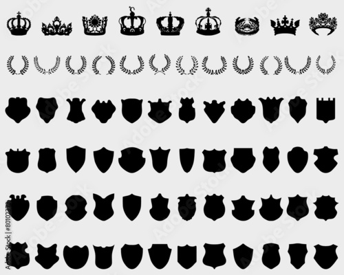 Silhouettes of crowns, shields and laurel wreaths