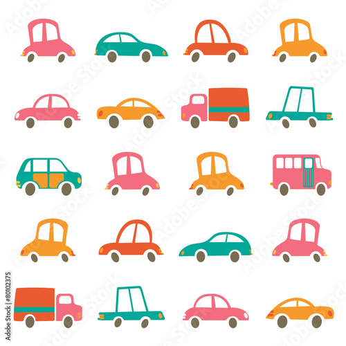 Colorful cute cars collection