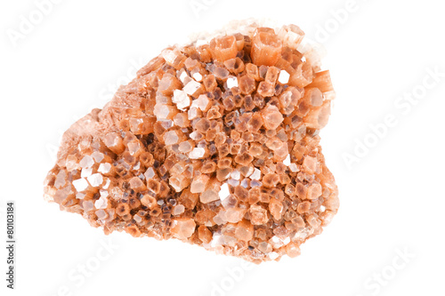 Cluster of twinned aragonite on a white background