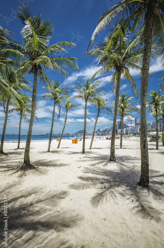 Copacabana Beach with palms and shadows in Rio