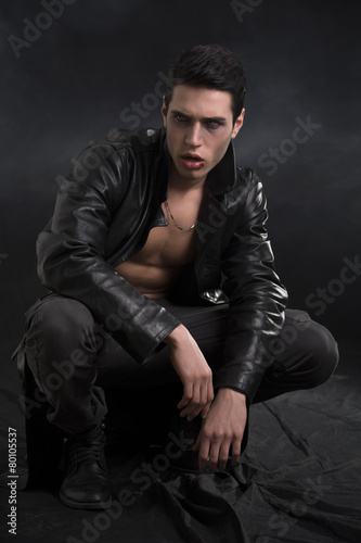 Young Male Vampire in Black Leather Jacket © theartofphoto