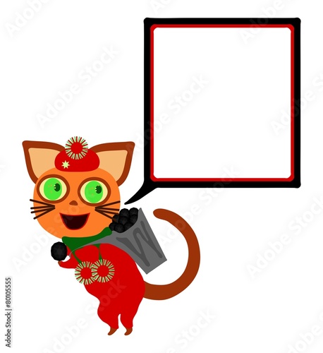 cat with communication bubble carries hod with coal.