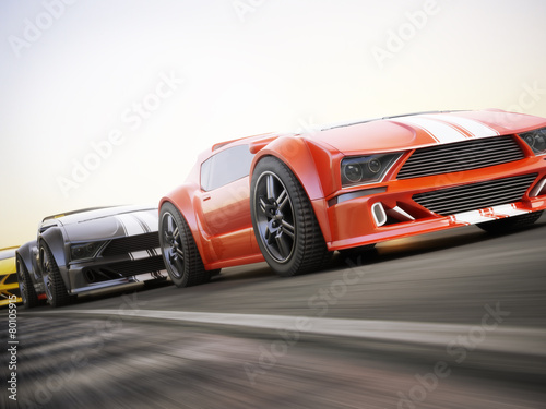 The race , Exotic sports cars racing with motion blur