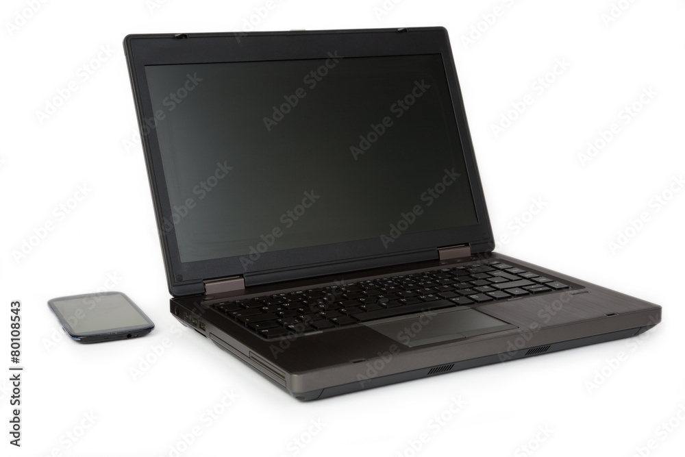 Laptop und Smartphone in Bluetooth-Kommunikation Laptop und Smartphone in Bluetooth-Kommunikation