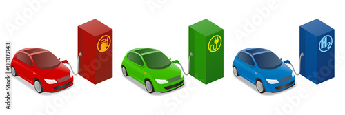 Illustrations of Gas vehicle, EV, FCV