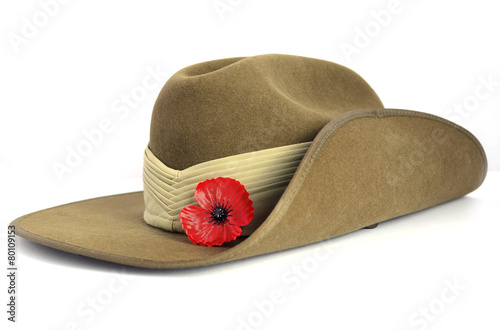 Australian Anzac Day army slouch hat with red poppy