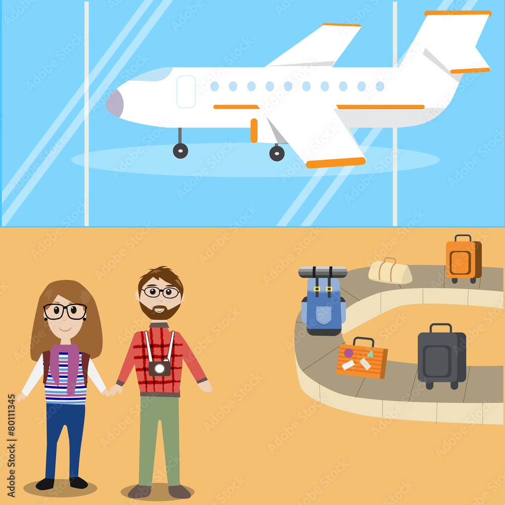 Hipster man travel with airplane