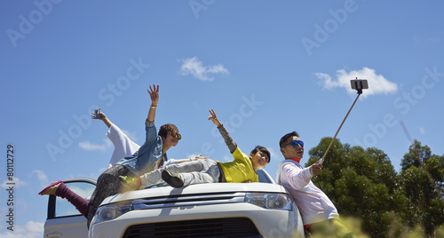 travelers taking photo themselves