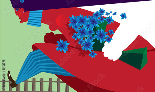 Cartoon female with flowers