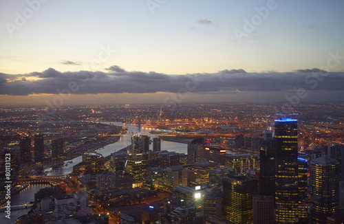 aerial view of Melbourne at evening
