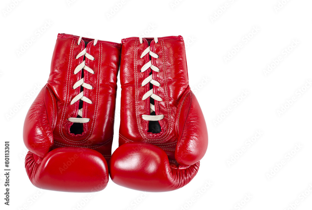 Red boxe gloves isolated over white background