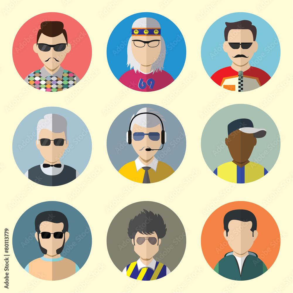 Fototapeta premium Set of Circle Icons with Man Sunglasses. Set - 09