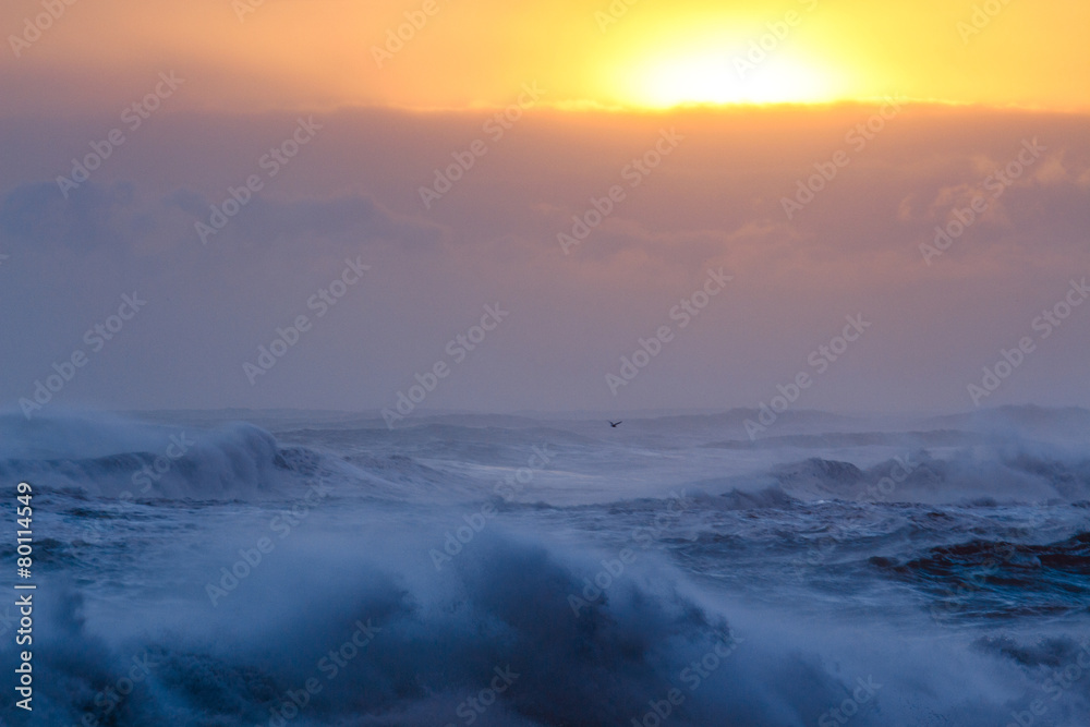 Il mare in Islanda: onde al tramonto