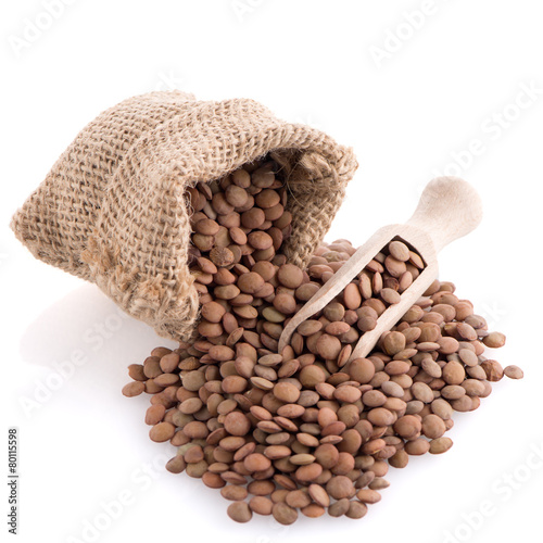 Burlap bag with lentils