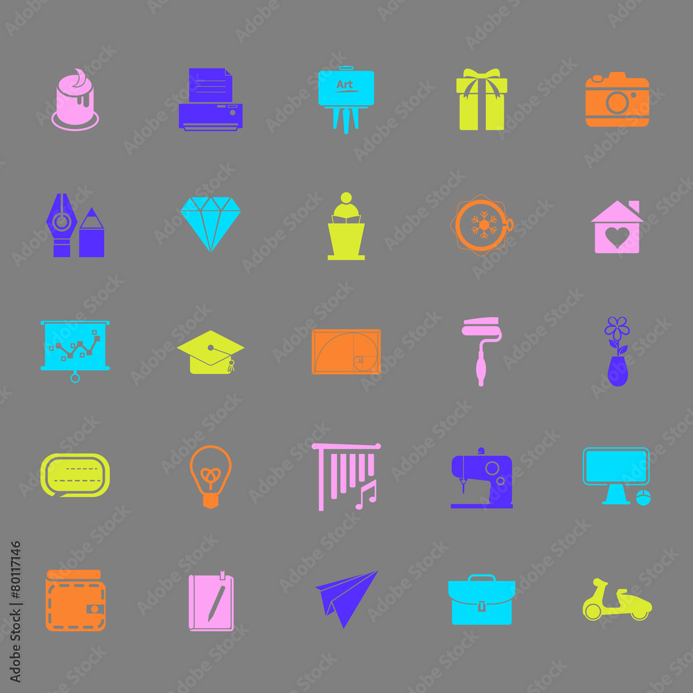 Art and creation color icons on gray background Art and creation color icons on gray background