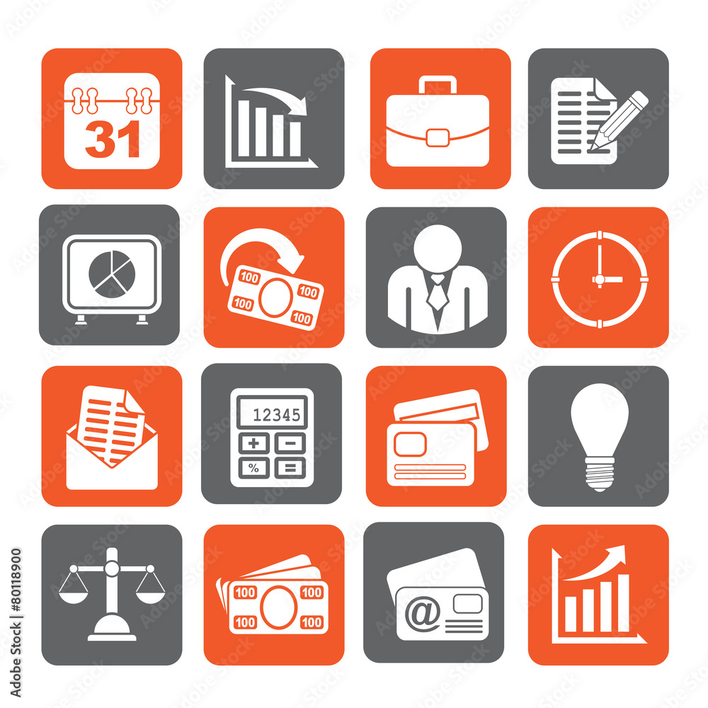 Silhouette Business and office icons - vector icon set Silhouette Business and office icons - vector icon set