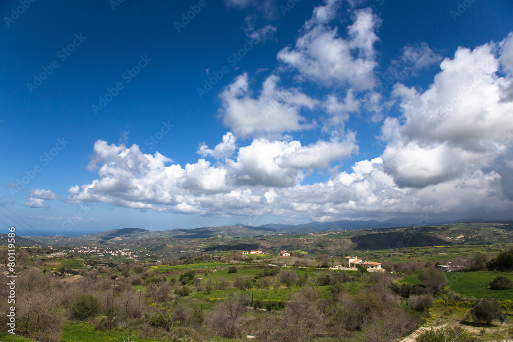 View of the mountain villages and fields on the island of Cyprus