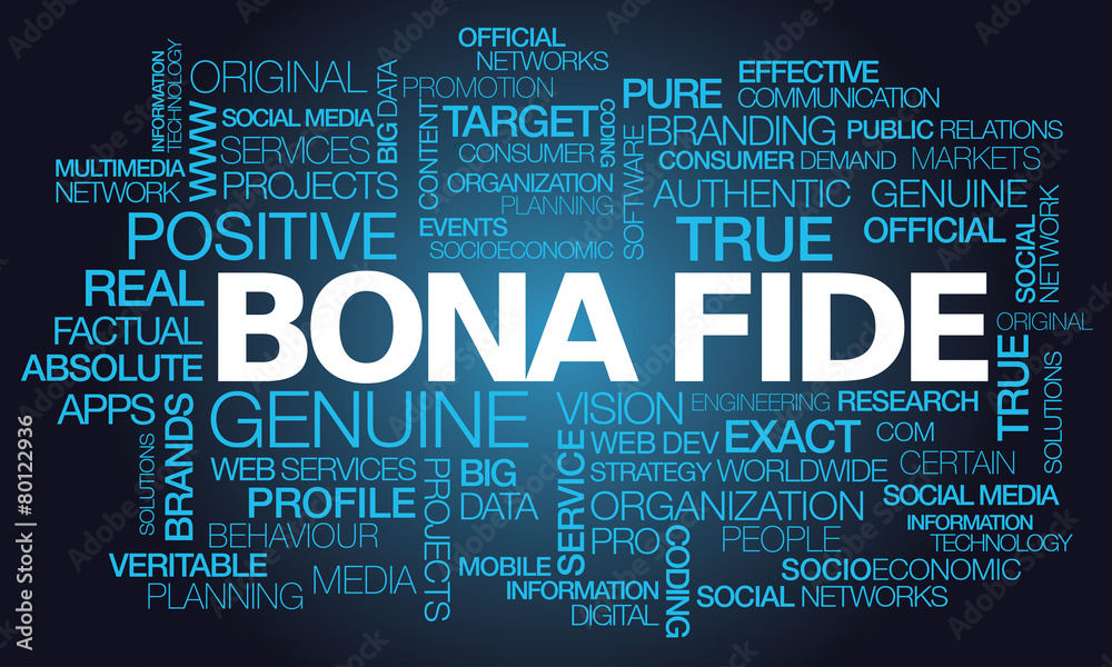 Bona fide genuine bonā fidē words text tag cloud ilustração do Stock
