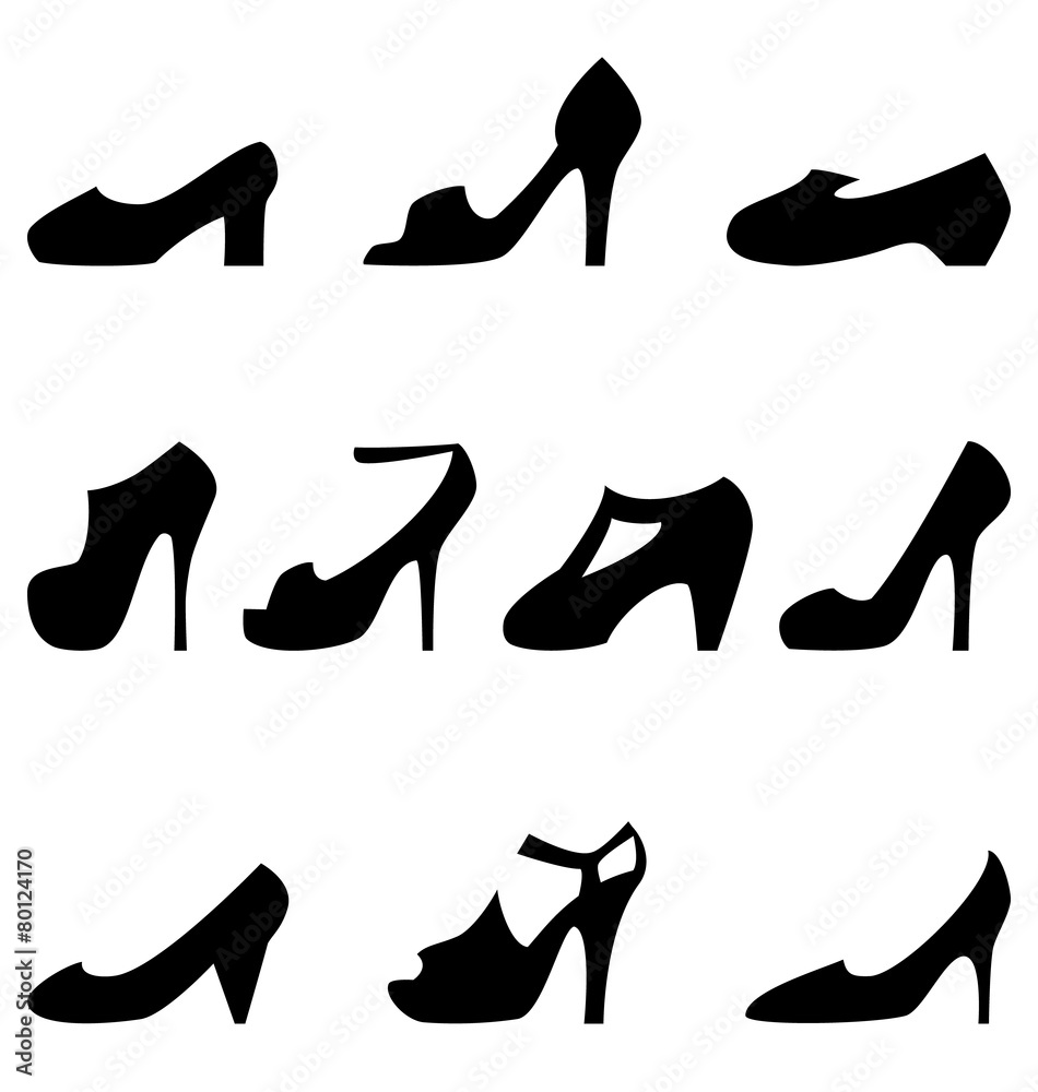Set of flat woman shoes isolated on white background Set of flat woman shoes isolated on white background
