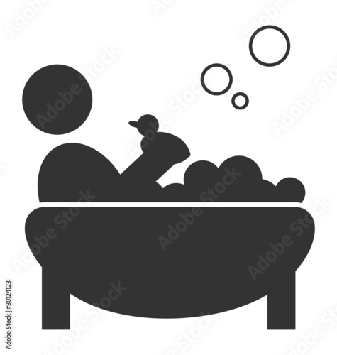 Flat bathing icon with rubber duck isolated on white background