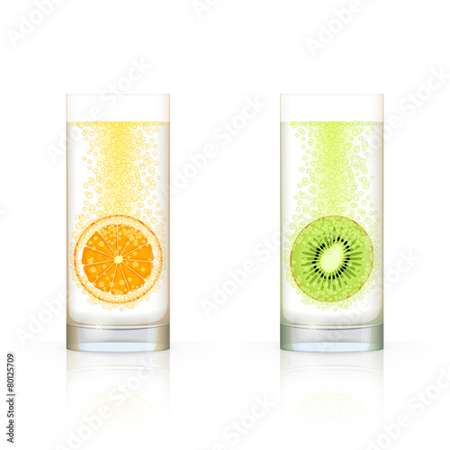 Glasses with fruits and bubbles