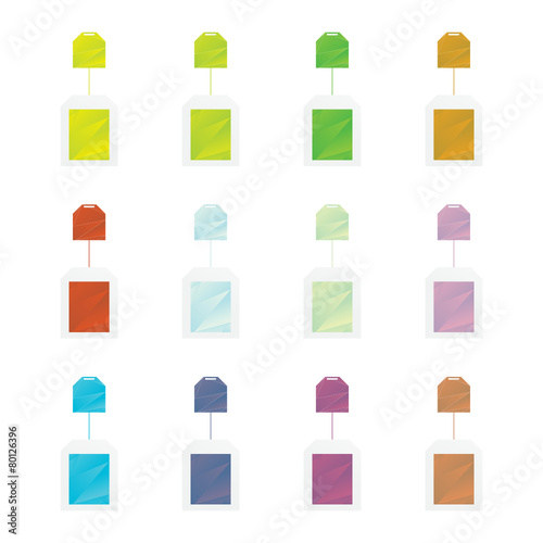 colored teabag set on white background Vector illustration